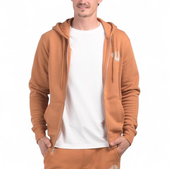 True Religion Men 2 Piece Sweatsuit Fleece Tracksuit Hoodie Joggers Pumpkin NWT - Picture 2 of 11